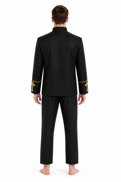 Stand-Collar Jacket with Gold Trim and Crosses back view