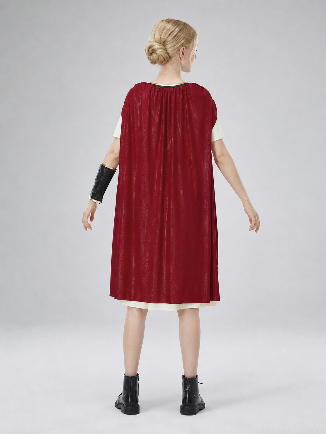 Retro-Style Dress with Red Cape