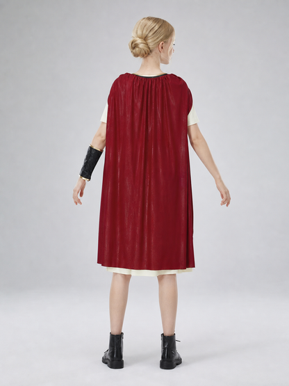 Retro-Style Dress with Red Cape