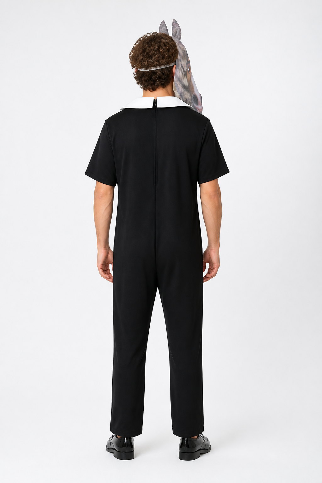 Black-and-White Horse Jumpsuit Costume with Mask back view