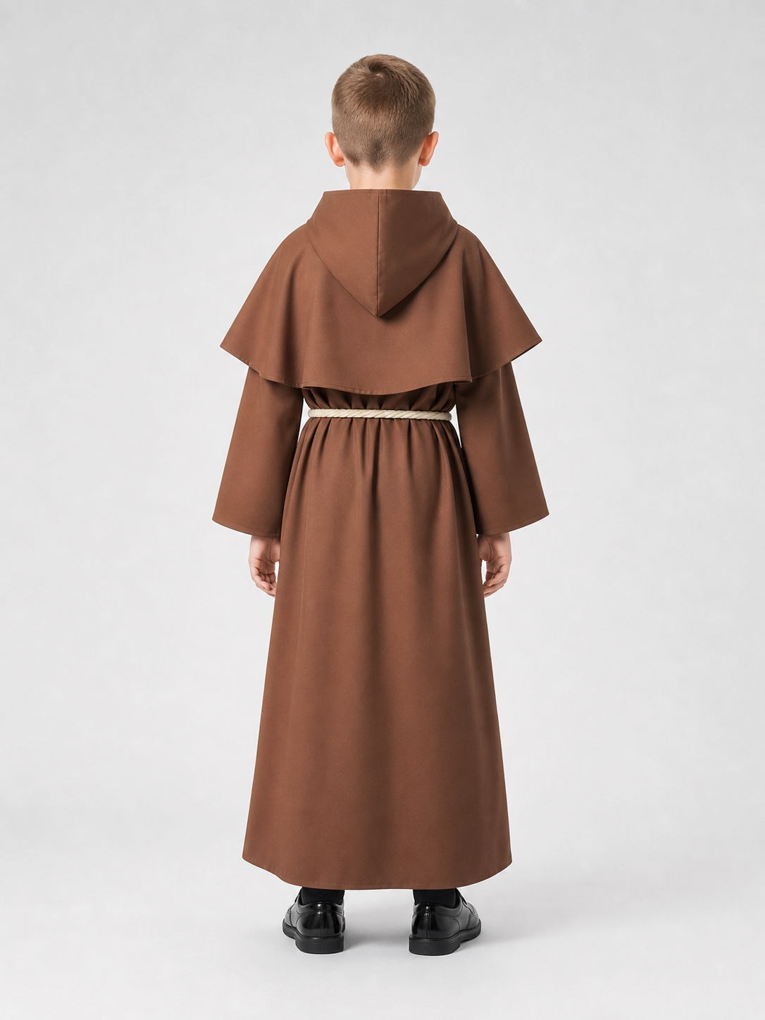 Brown hooded costume with cross