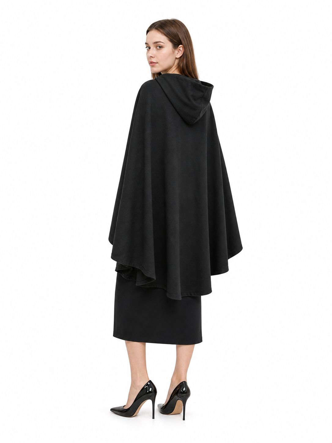 Black hooded medieval costume cloak product view 28