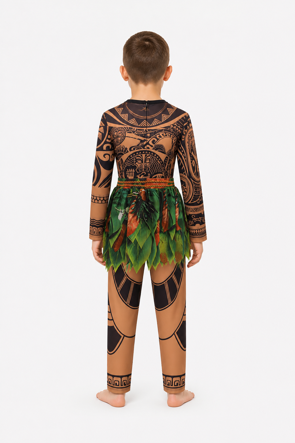 Maui Costume with Tattoo Design and Leaf Skirt back view