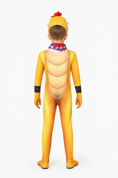 Bowser Cosplay Jumpsuit with Headwear and Tie back view