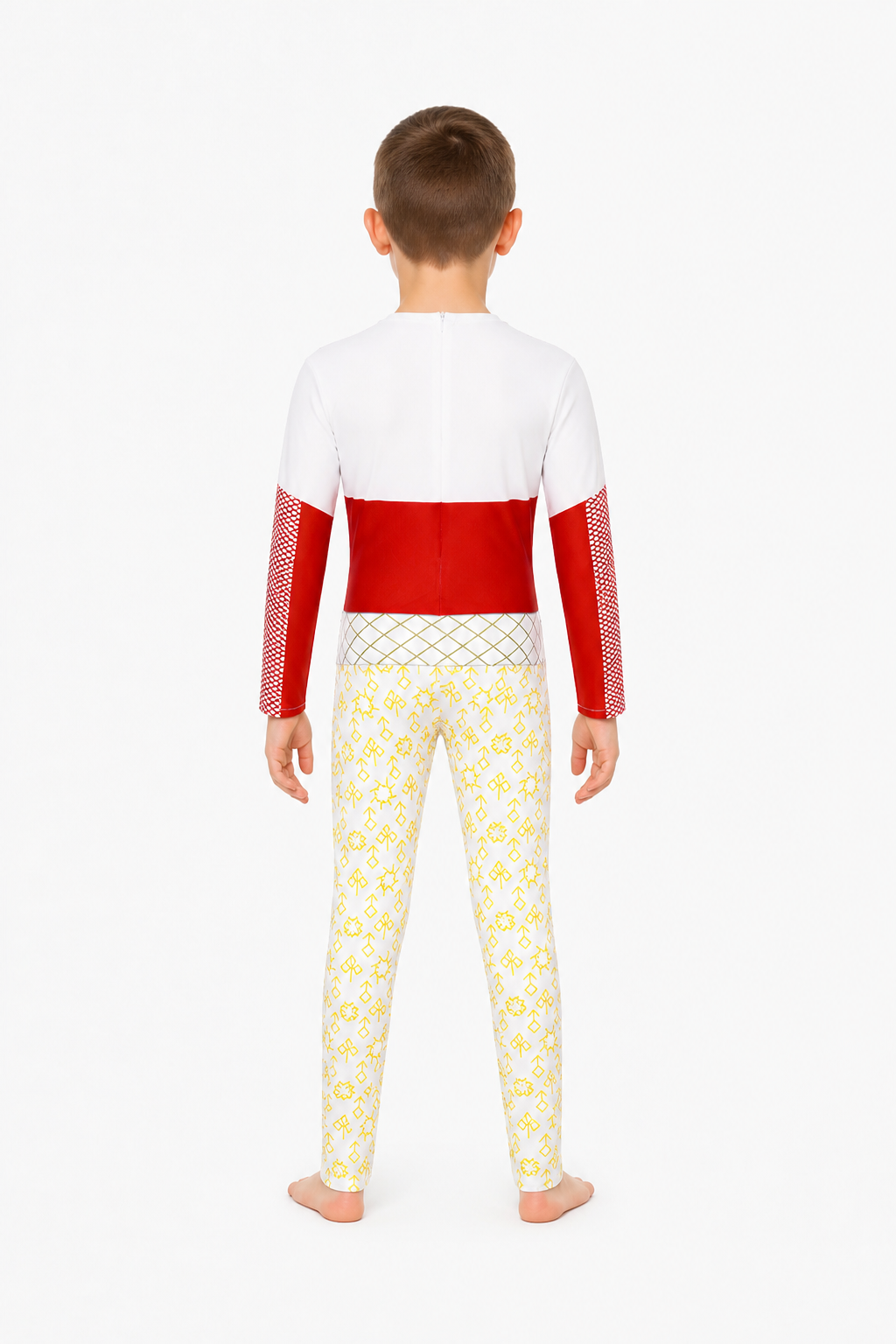 Zombie High Cosplay Jumpsuit in Red, White, and Yellow back view