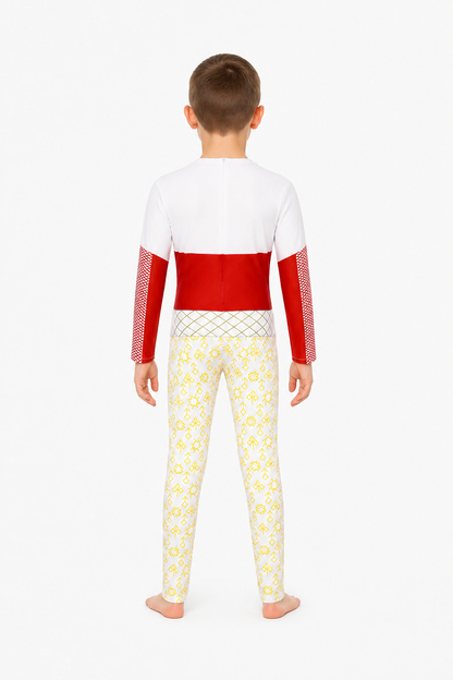 Zombie High Cosplay Jumpsuit in Red, White, and Yellow back view