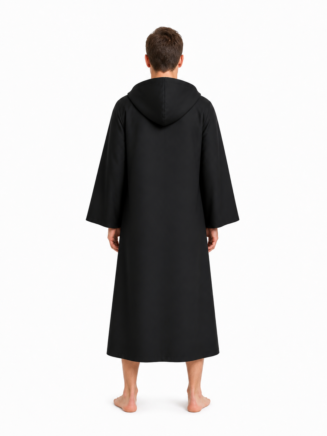 Black Long Hooded Vampire Cloak for Halloween back view
