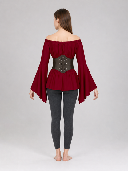 Medieval Red Dress with Belt and Sleeves