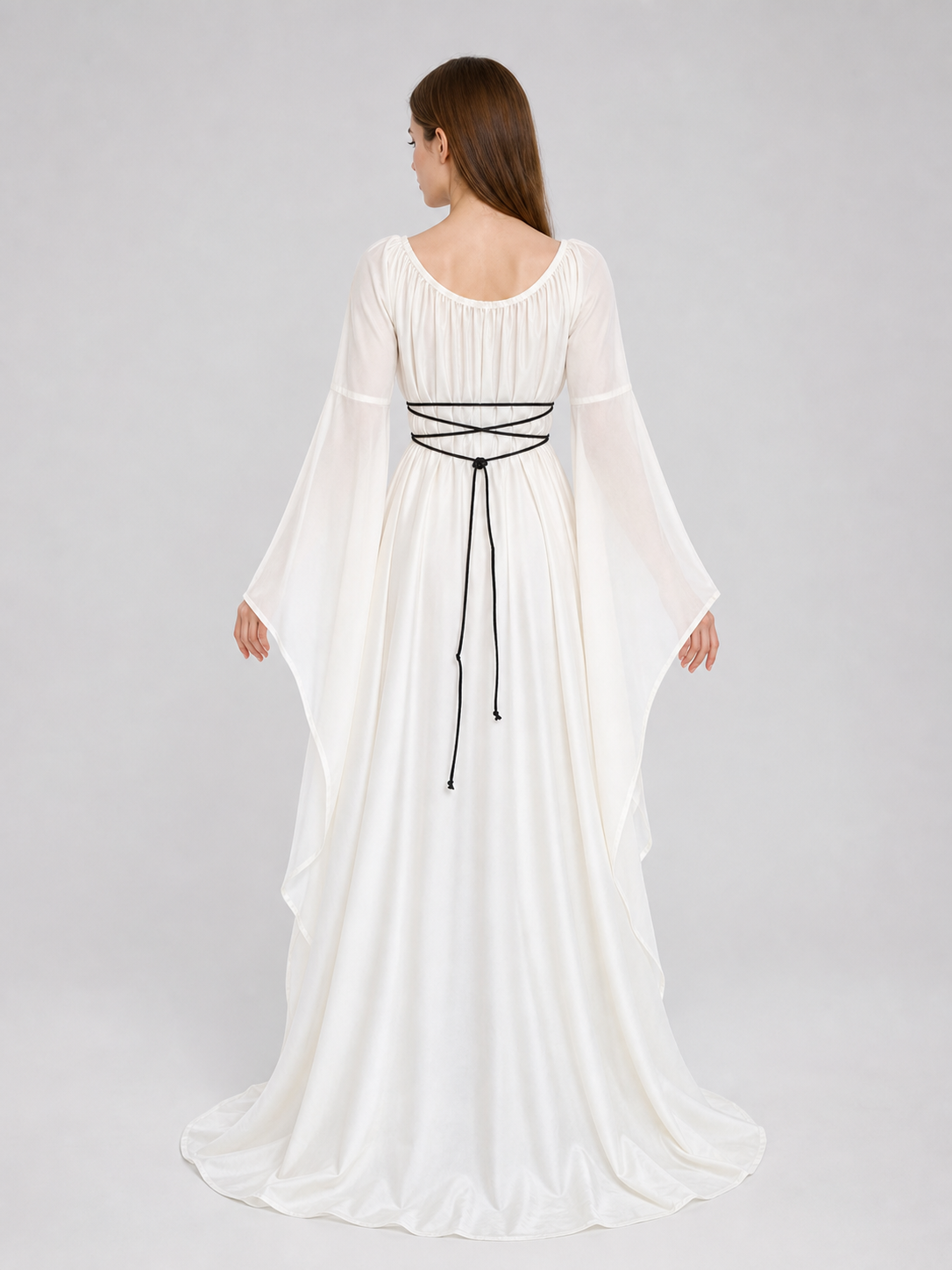 White Long Dress with Black Lacing