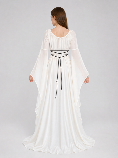 White Long Dress with Black Lacing