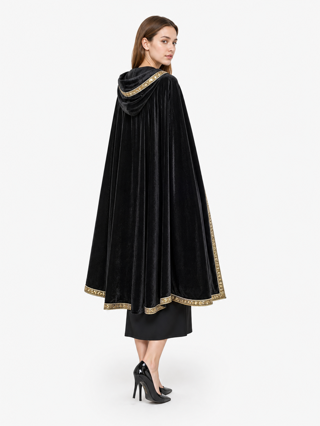 Black Hooded Medieval Carnival Cloak