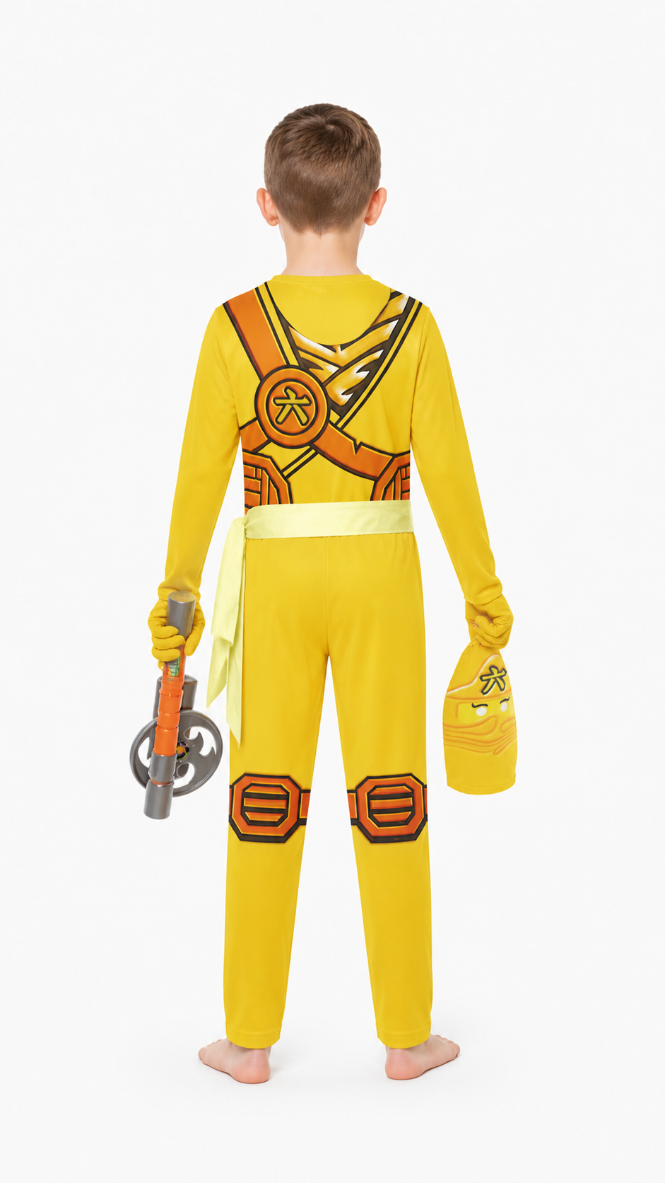 Yellow Ninja Jumpsuit with Mask and Belt back view