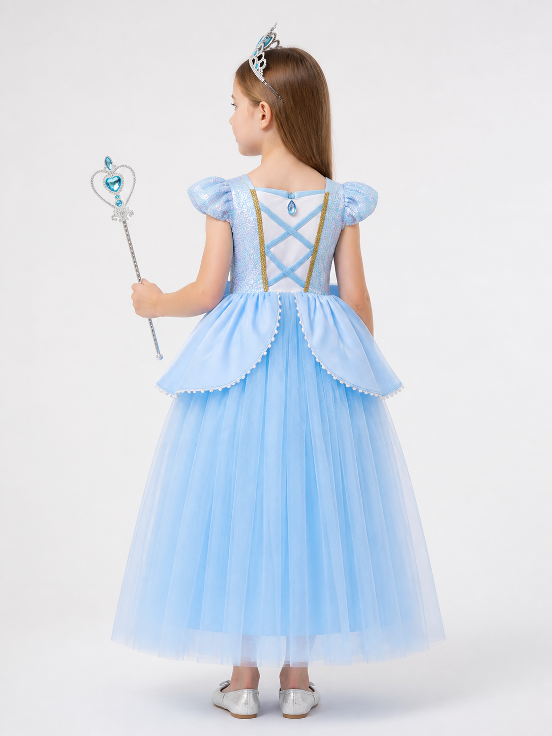Princess Carnival Costume with Crown for Cosplay back view