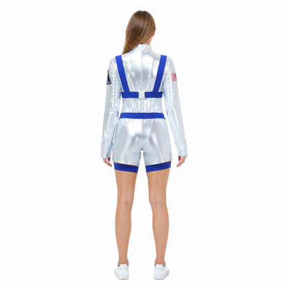 Silver Astronaut Jumpsuit with Shorts back view