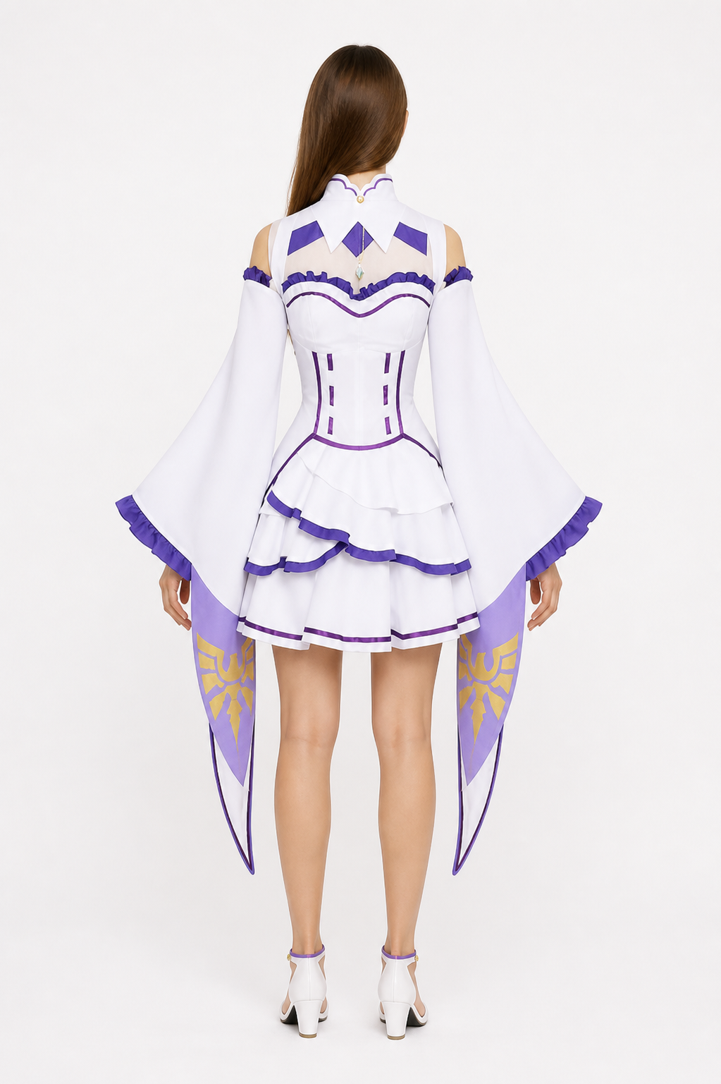 Emilia Cosplay Dress with Tiered Skirt and Sleeves back view