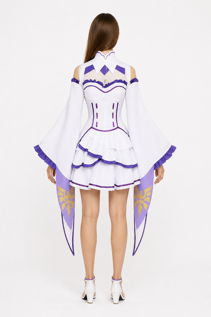 Emilia Cosplay Dress with Tiered Skirt and Sleeves back view