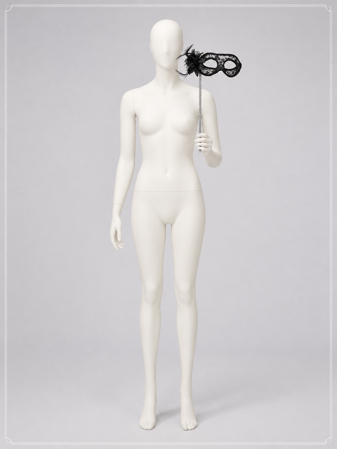 Black Carnival Mask with Flower and Feather for Halloween back view