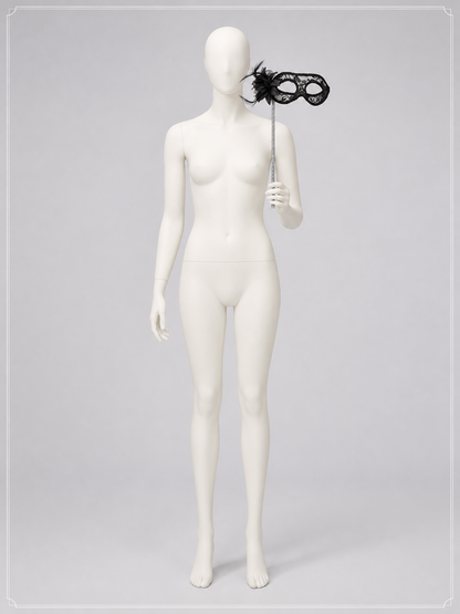 Black Carnival Mask with Flower and Feather for Halloween back view