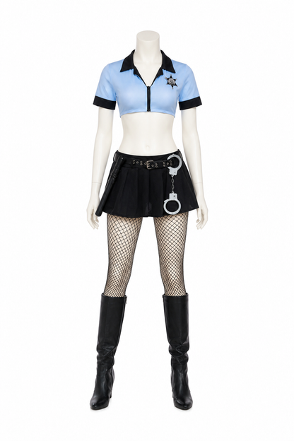 Police Costume with Short Blouse and Skirt back view