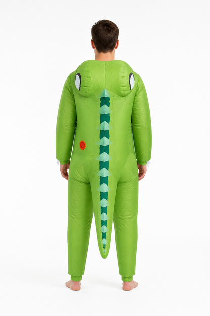 Green Dinosaur Costume with Tail and Eyes back view