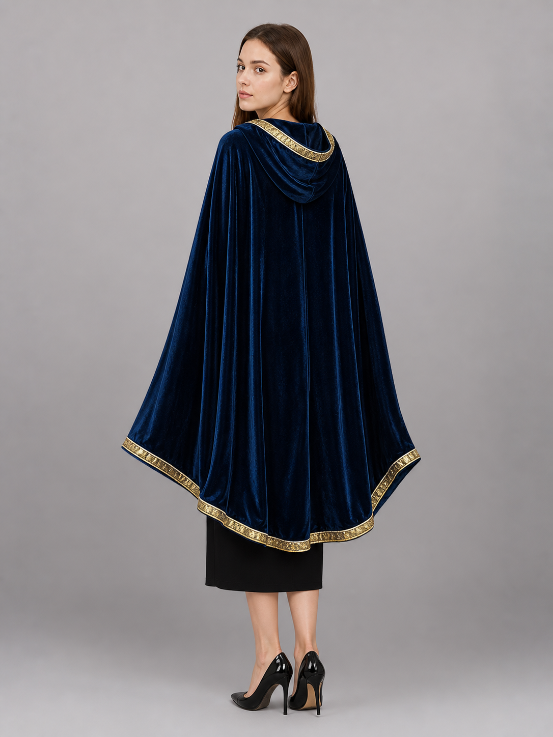 Dark Blue Hooded Costume Cloak
