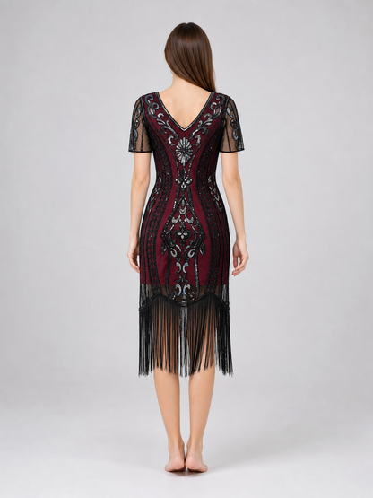 1920s-Style Evening Dress with Fringe and Sequins