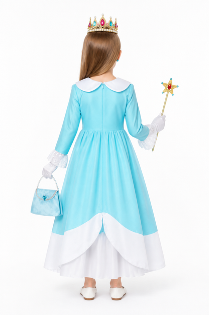 Blue Carnival Costume with Crown and Magic Wand back view