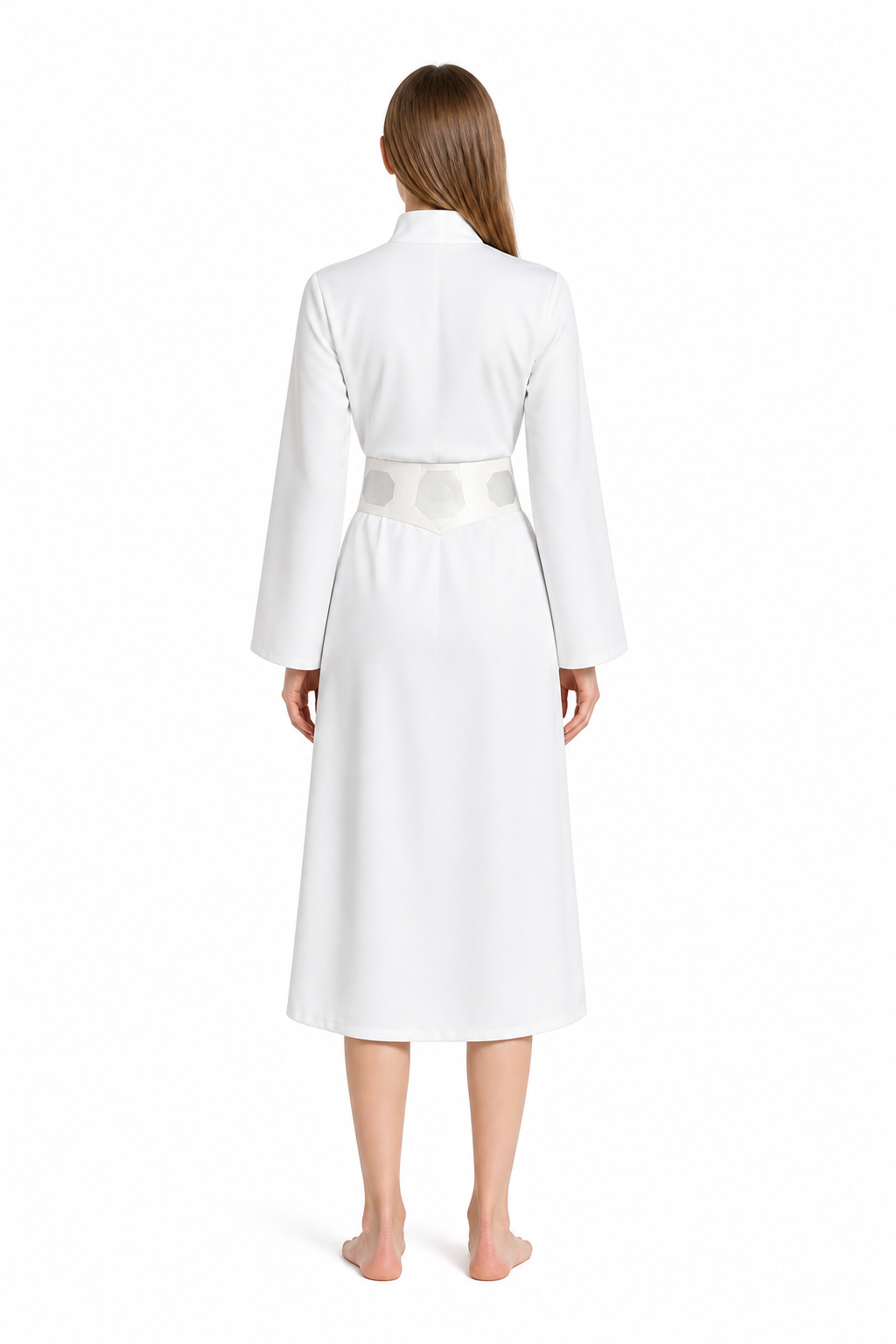 Long White Cosplay Dress with Belt back view