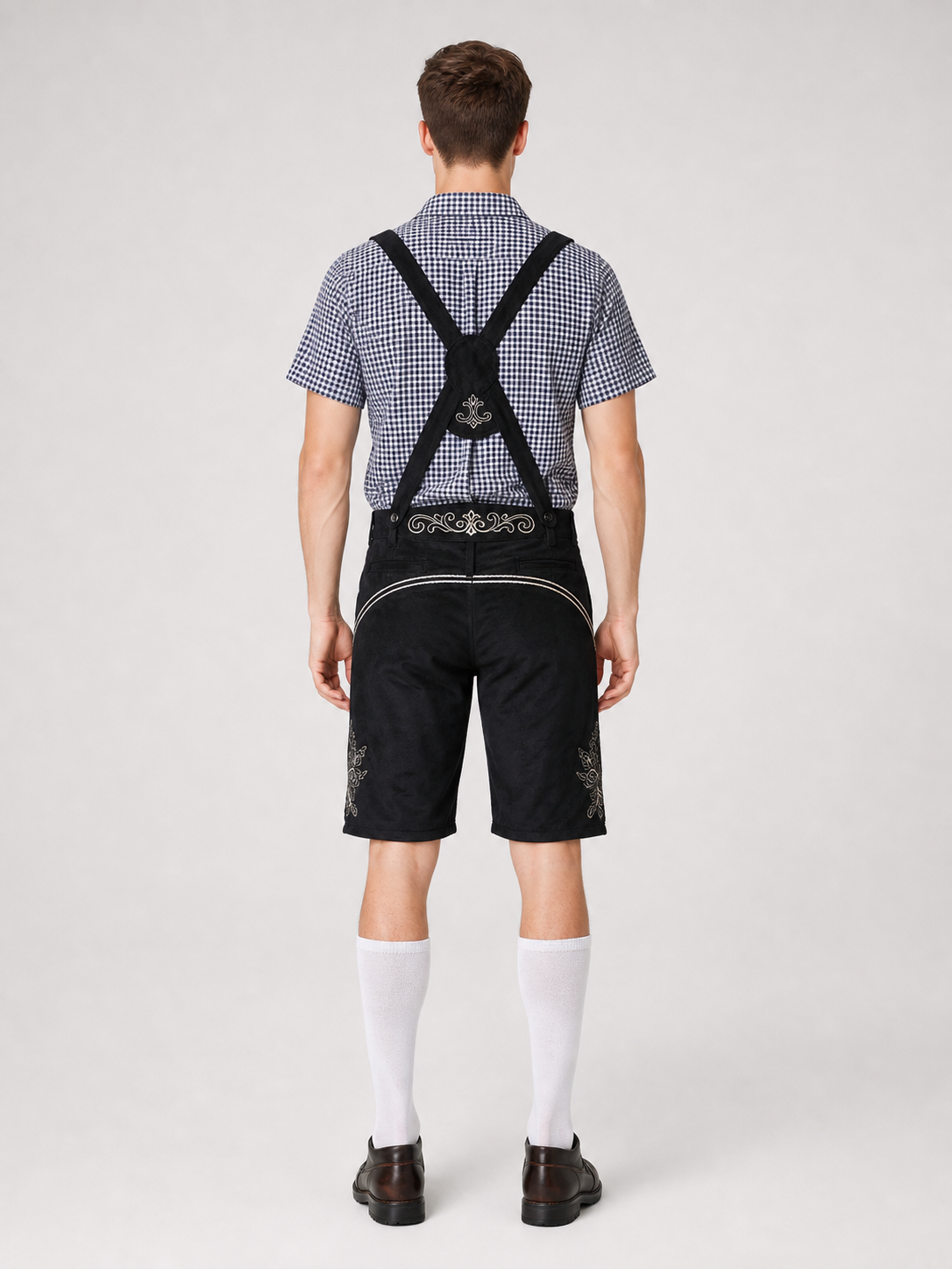 Historical Costume with Suspenders and a Checkered Bib