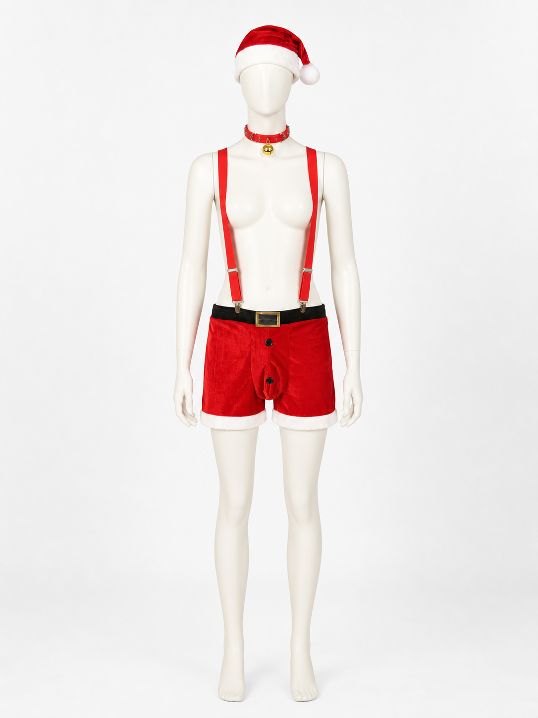 Christmas costume with shorts, hat, and collar
