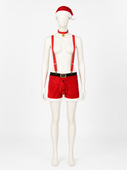 Christmas costume with shorts, hat, and collar