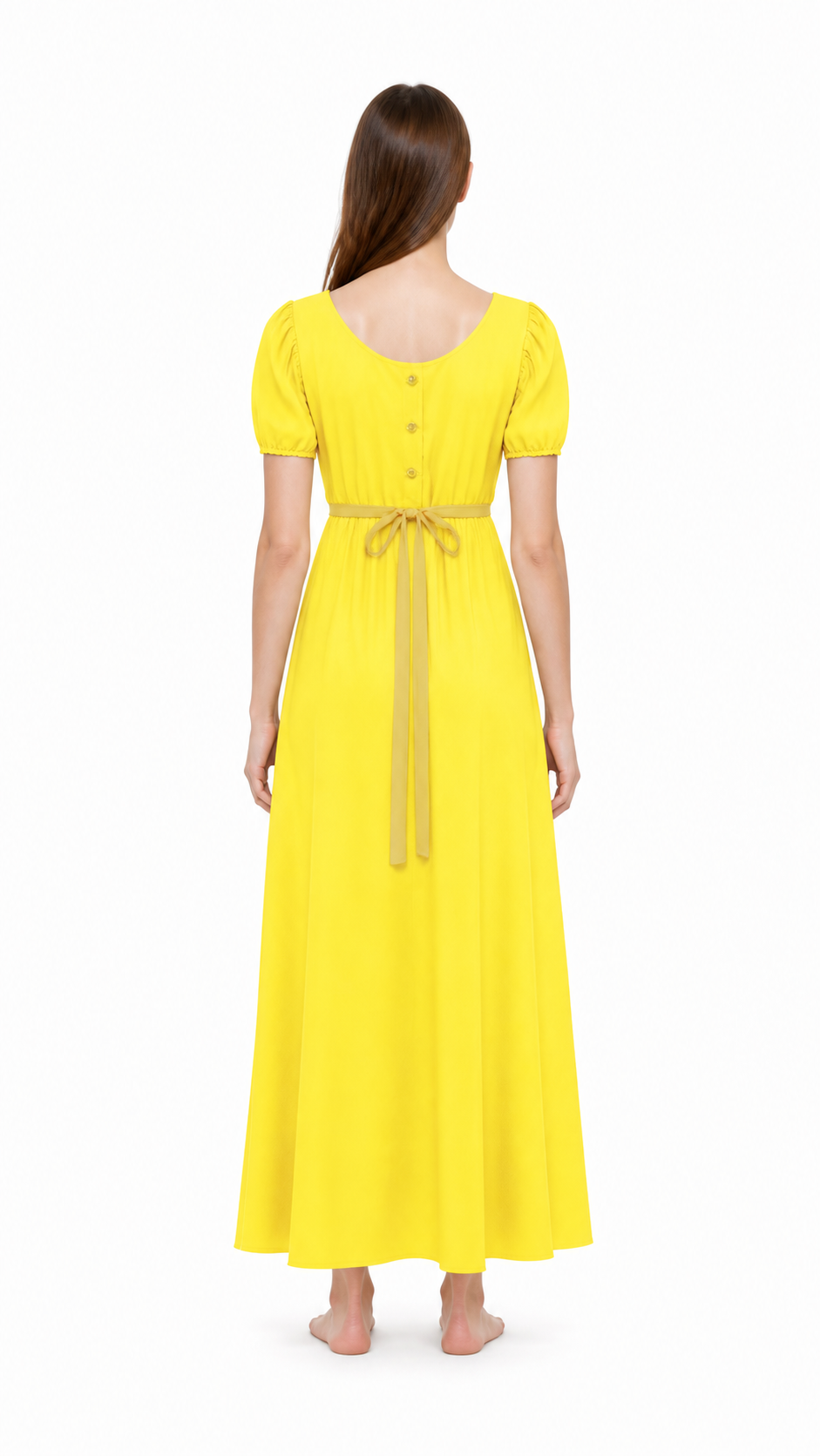 Long Yellow Button-Front Dress with Drawstring back view
