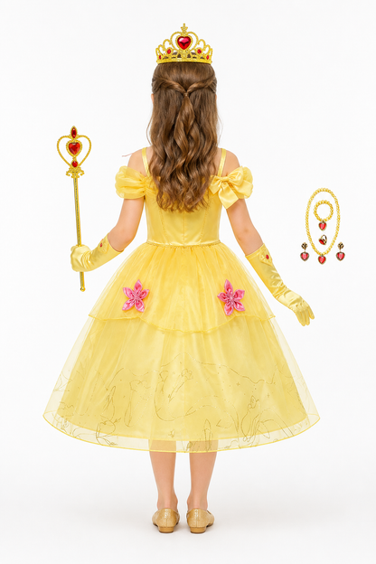 Princess Costume with Full Skirt and Accessories back view