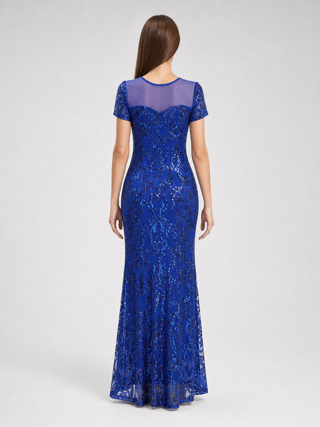 Long Evening Dress with Sequins and Pattern