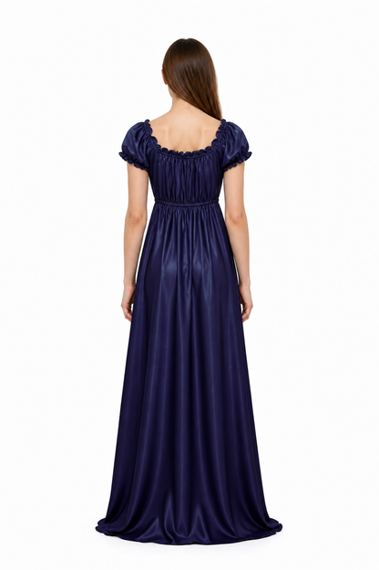 Long Dress with Puff Sleeves and Train back view