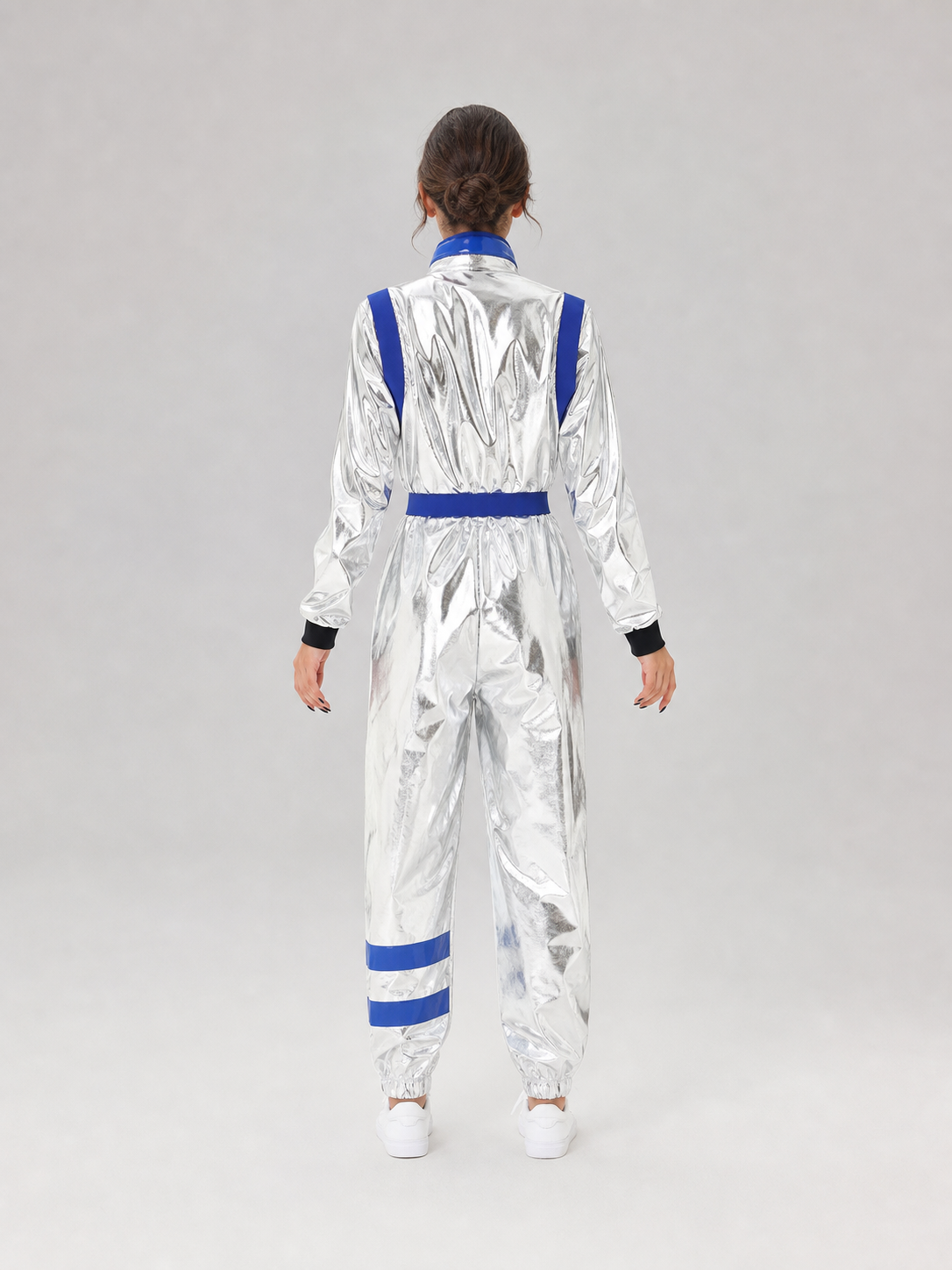 Silver NASA-Style Astronaut Jumpsuit Costume back view