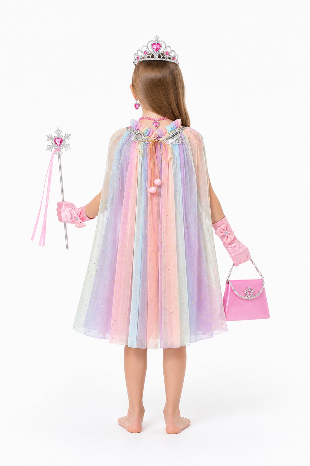 Children's Multicolored Cape with Crown and Stars