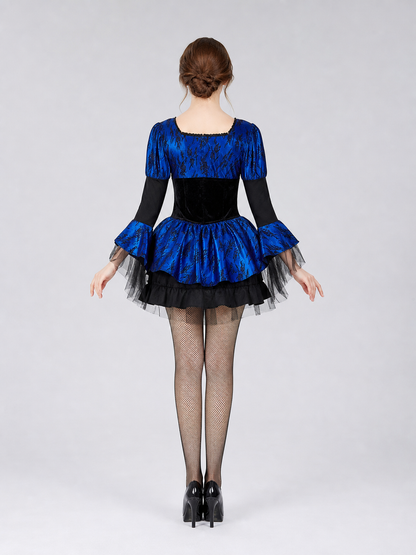 Witch Costume: Blue and Black Dress with a Full Skirt back view