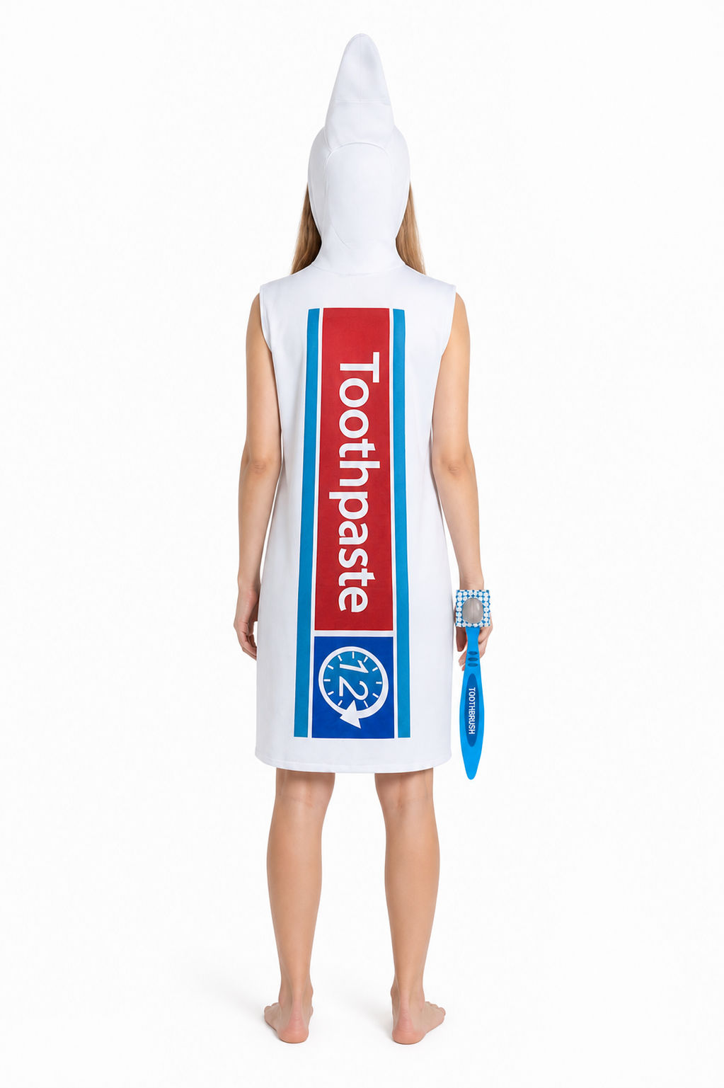 White, Red, and Blue Toothpaste Tube Costume back view