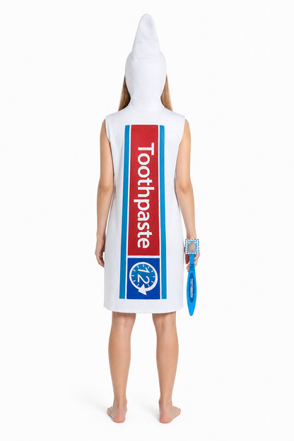 White, Red, and Blue Toothpaste Tube Costume back view