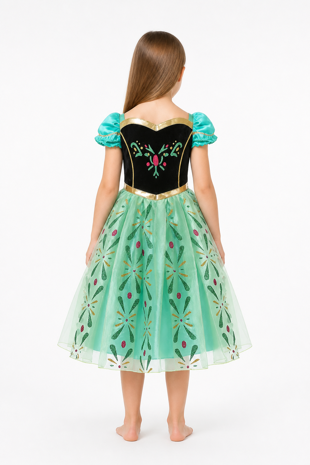 Girls' Princess Carnival Dress with a Full Skirt back view