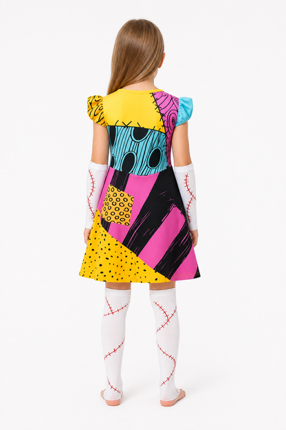 Girls’ Sally Patchwork Costume Dress for Halloween back view