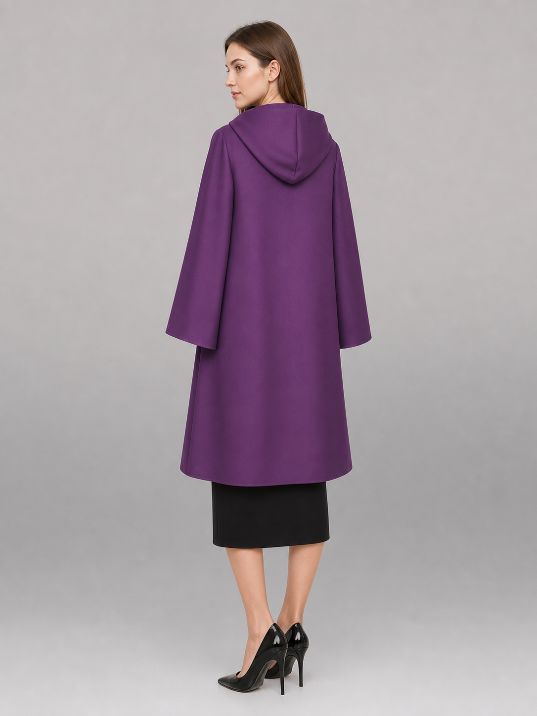 Purple hooded costume cloak with zipper