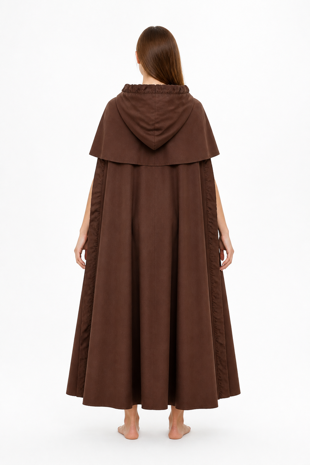 Hooded cloak with front ties back view