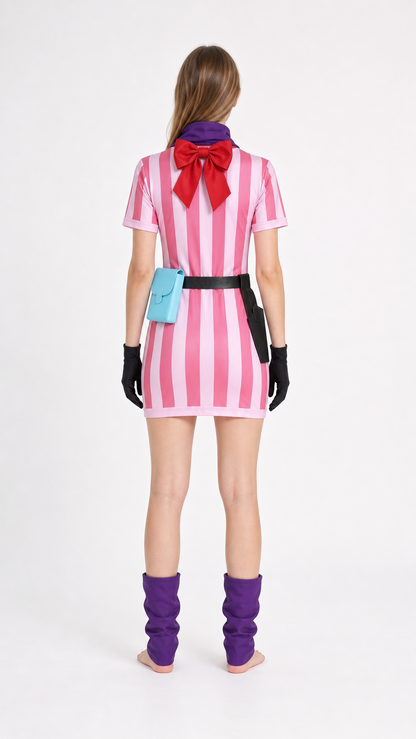 Bulma Cosplay Costume with Striped Dress back view