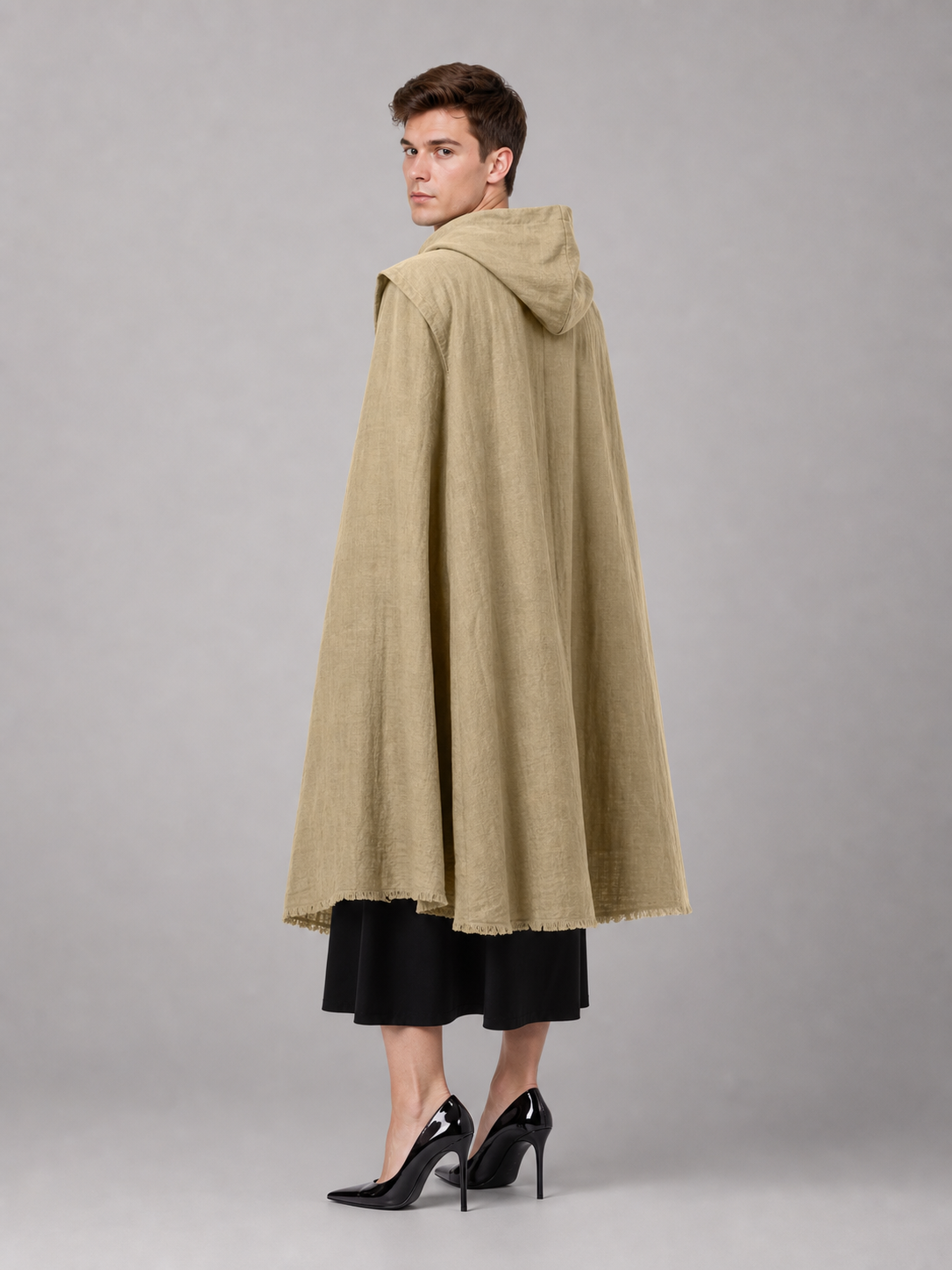 Khaki Medieval Hooded Carnival Cloak