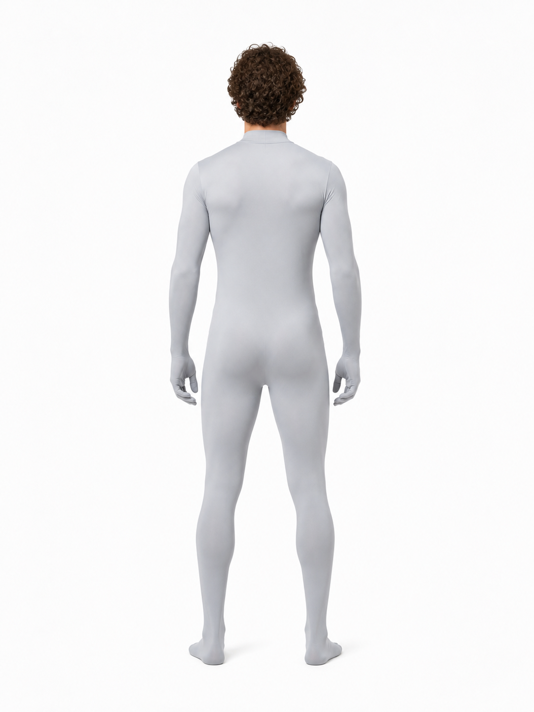 Gray Form-Fitting Jumpsuit with High Collar back view