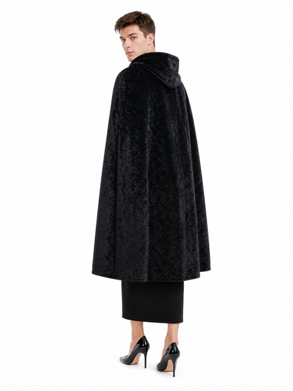 Black carnival cape with hood and skulls