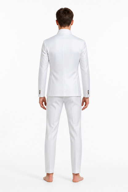 Fitted White Stand-Collar Blazer back view