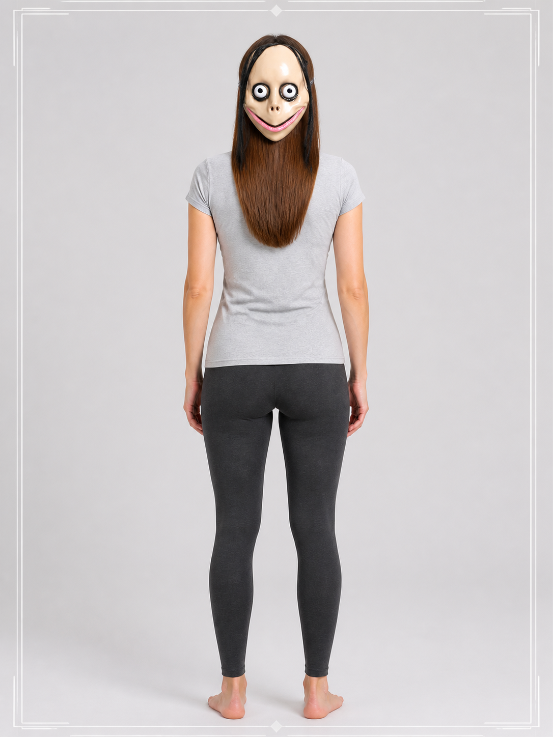 Halloween Mask with Long Black Hair for Cosplay back view